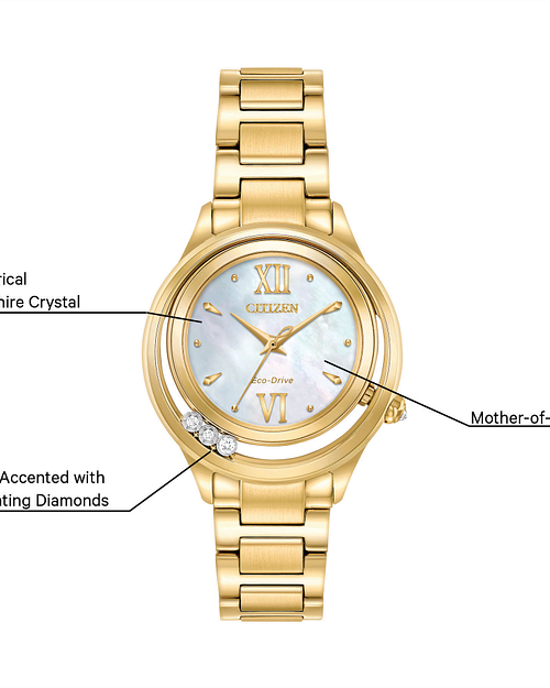 L Sunrise LS Ladies Eco Drive Gold Tone Mother of Pearl Watch CITIZEN